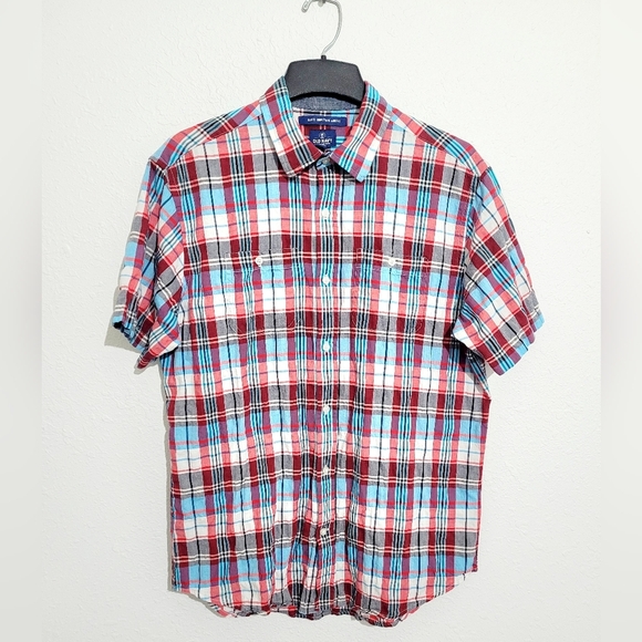 Old Navy Mens Short Sleeve Shirt Top Button Down Size L Multicolor Plaid - Picture 1 of 8